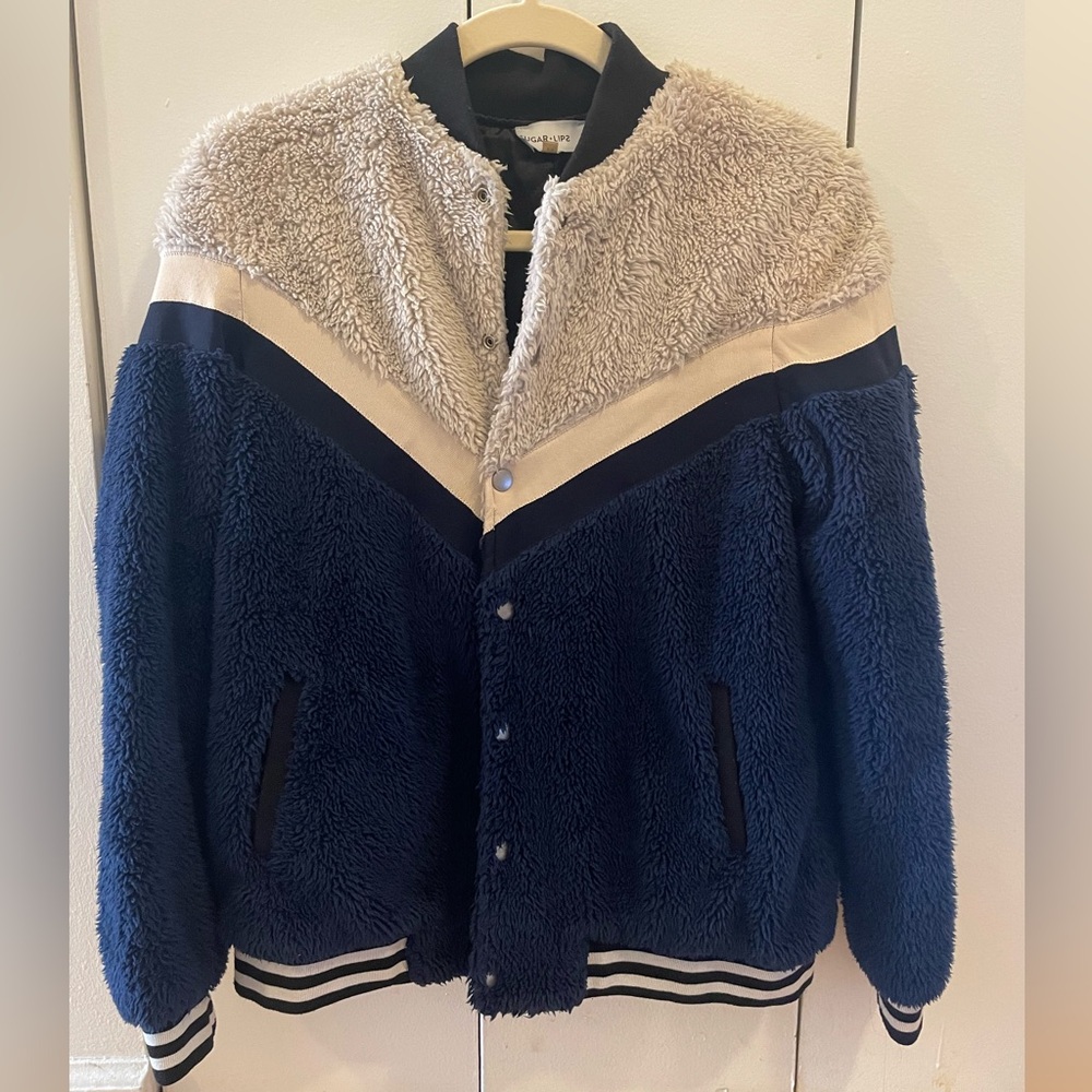 Sugar Lips teddy sherpa varsity jacket